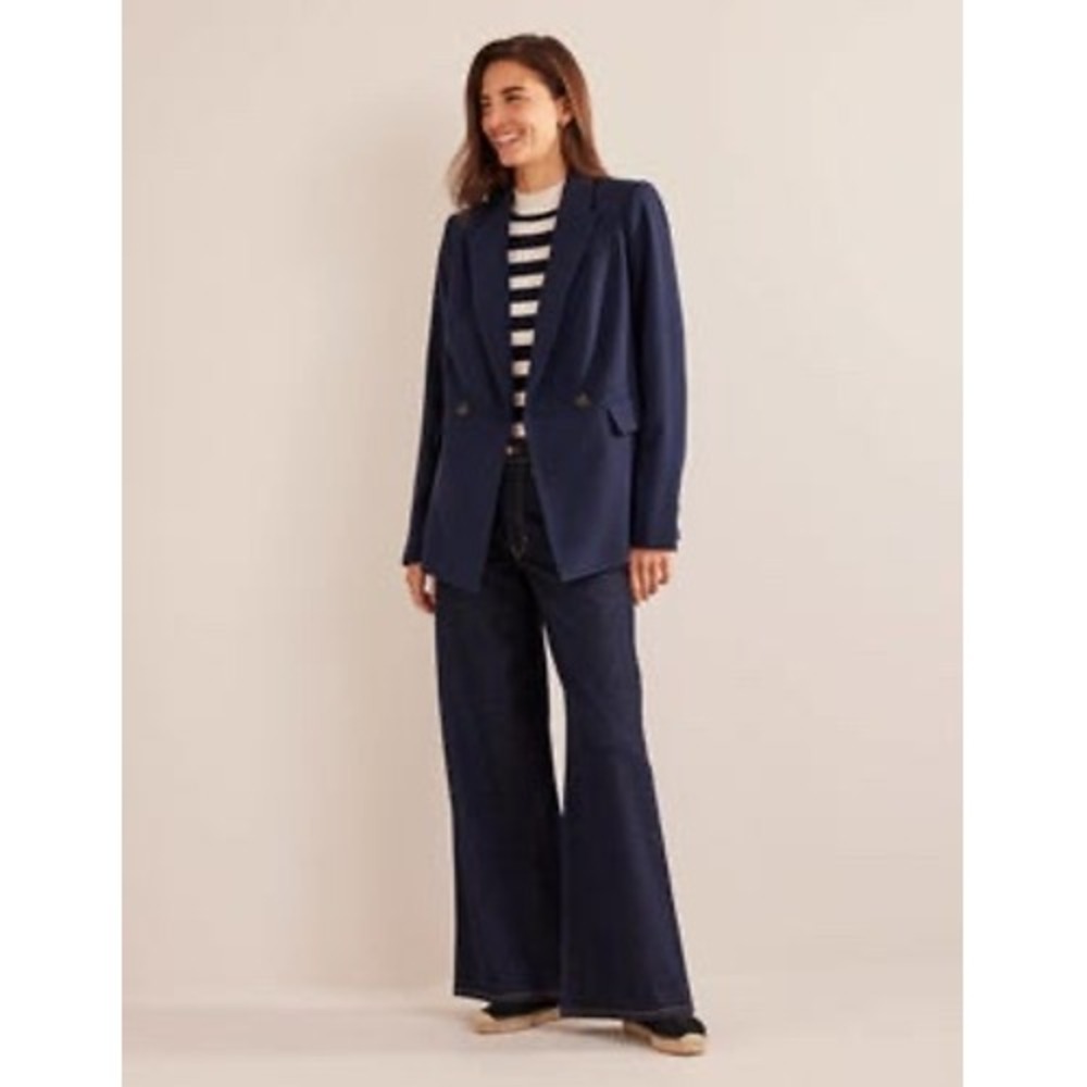 Boden Navy Crepe Relaxed Fit Tailored Double-Breasted Blazer Suit Jacket